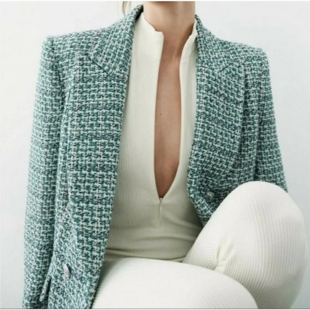 Zara textured tweed double breasted blazer size S - Picture 11 of 14